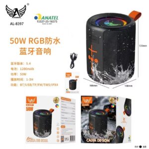 Caixa de som portátil Bluetooth 50W TWS LED/USB/SD/FM