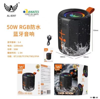 Caixa de som portátil Bluetooth 50W TWS LED/USB/SD/FM