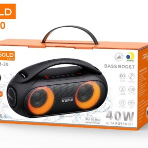 Caixa De Som Bluetooth Sm-30 40w A'gold Preto E Rgb